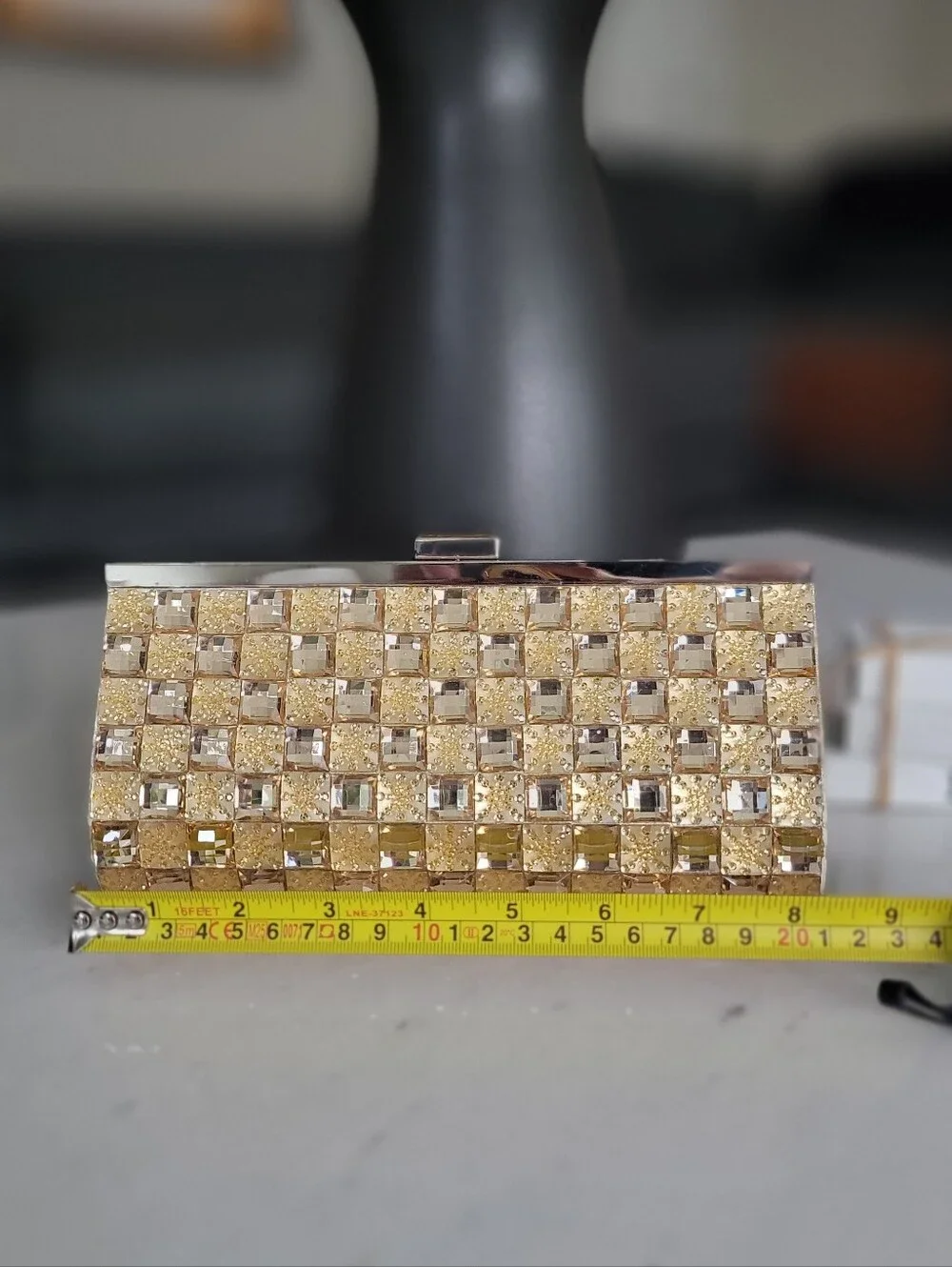 Promise of Love Crystal Clutch Bag Gold Geometric Rhinestone Formal Evening